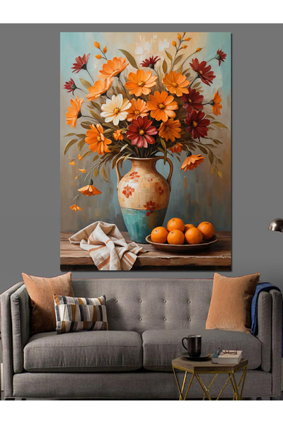 KanvasSepeti Aranjament floral de toamnă Pictură în ulei Texturată Pânză de î...