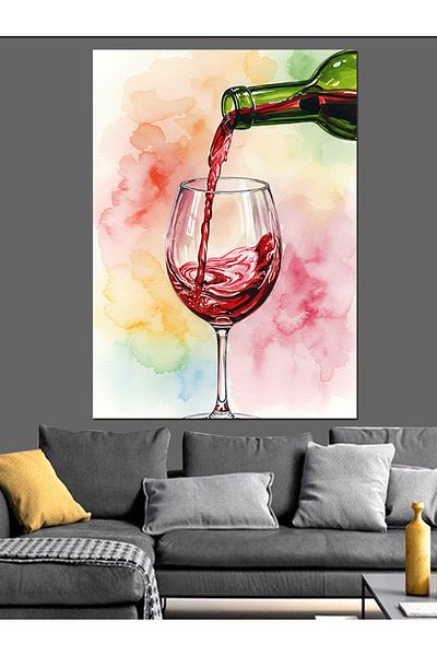 Tablomega Red Wine Spilled Goblet Decorative Canvas - Mdf Wooden Table