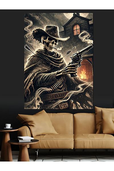 Tablomega Gothic Cowboy and Gloomy House Decorative Canvas - Mdf Wood Painting