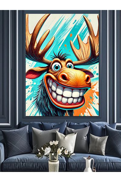 Tablomega Funny Deer Laugh Decorative Canvas - Mdf Wooden Painting