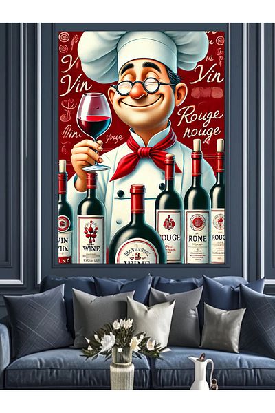Tablomega Vin și Bucătar Poster Canvas Decorativ - Lemn MDF Pictură
