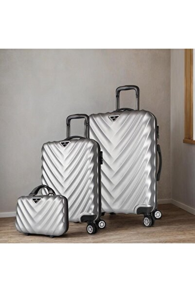 My Valice Lotus Abs Kabin Orta Ve Makyaj Boy Gri 3'lü Valiz Seti