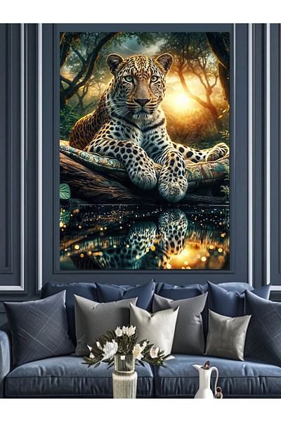 Tablomega Noble Leopard in the Forest Decorative Canvas - Mdf Wooden Painting
