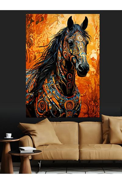 Tablomega Patterned Horse Decorative Canvas - Mdf Wooden Table