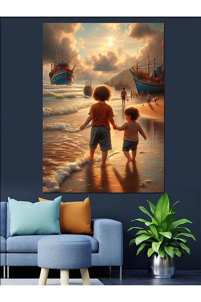 Tablomega Ki Kids by the Beach Decorative Canvas - Mdf Wooden Painting