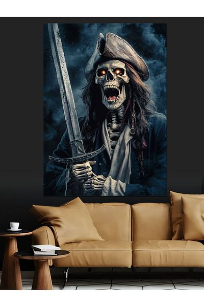 Tablomega Pirate Skull and Sword Decorative Canvas - Mdf Wooden Painting
