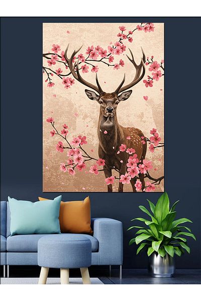 Tablomega Floral Deer and Elegance Decorative Canvas - Mdf Wooden Painting
