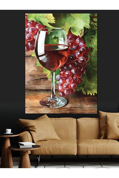 Tablomega Red Wine and Grape Decorative Canvas - Mdf Wooden Painting