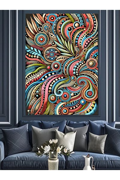 Tablomega Pânză decorativă cu model Paisley colorat - MDF Lemn