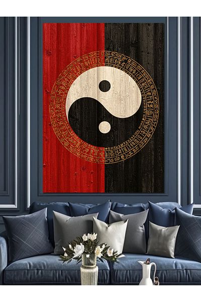 Tablomega Pânză decorativă Yin Yang și model de lemn - MDF Lemn