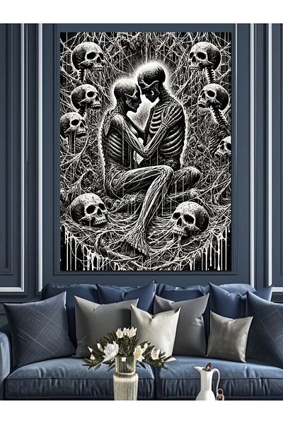 Tablomega Skeleton Love and Death Decorative Canvas - Mdf Wood Painting