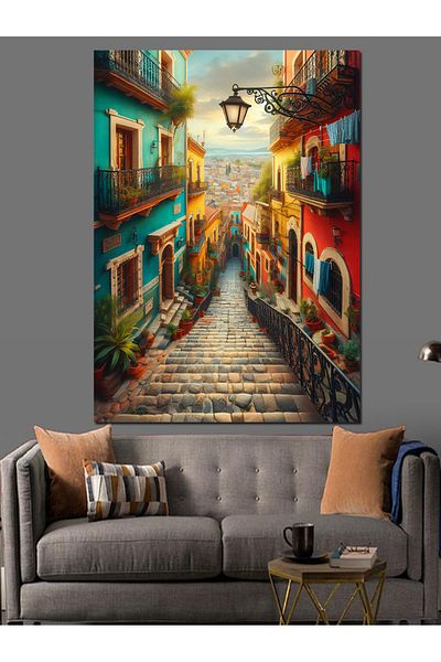 Tablomega Scări cu Street Color și Spiritul Mediteranean Pânză Decorativă - Pictură din Lemn MDF