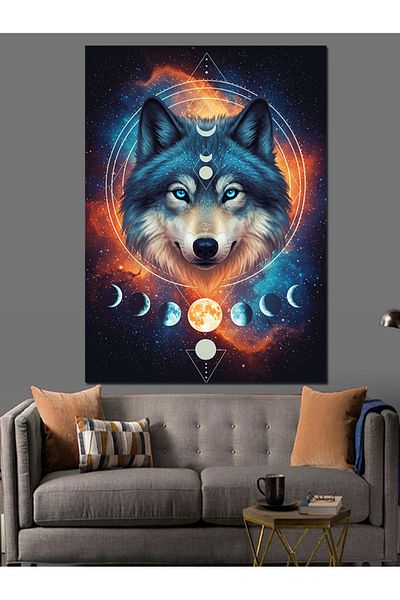 Tablomega Wolf and Moon Cycle Decorative Canvas - Mdf Wooden Painting