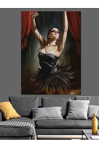 Tablomega Ballerina in Black Feather Dress Woman Decorative Canvas - Mdf Wooden Painting