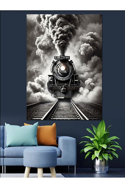 Tablomega Διακοσμητικός καμβάς Black Smoky Train - Ξύλινος πίνακας MDF
