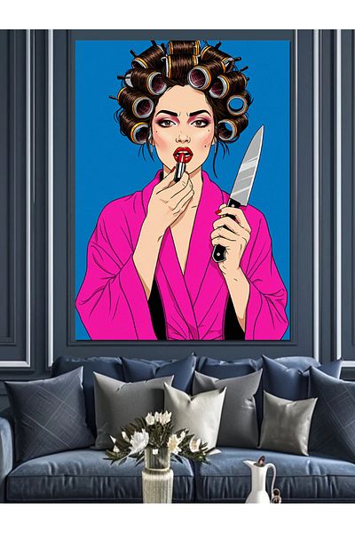 Tablomega Woman with Lipstick and Knife Decorative Canvas - Mdf Wooden Painting