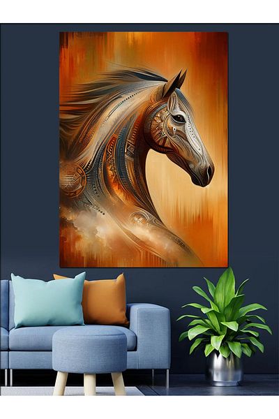 Tablomega Brown Horse Decorative Canvas with Makeup - Mdf Wooden Painting