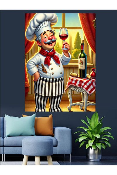 Tablomega Pânză decorativă pentru bucătar italian cu vin - Lemn MDF