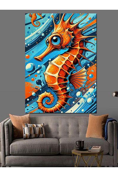 Tablomega Seahorse Design Decorative Canvas - Mdf Wooden Table