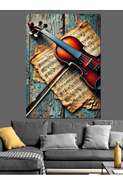 Tablomega Vechi hârtii pentru vioară și partituri Canvas decorativ - MDF Wood Table
