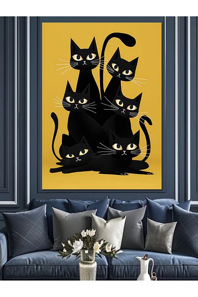 Tablomega Pânză decorativă Black Kittens - Lemn MDF