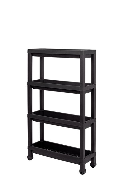 Herevin Tekerlekli Hazneli Siyah Renk 4 Katlı Modüler Dar Raf 52,8 cm x 17,6 ...