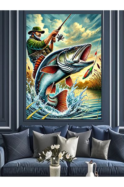 Tablomega Fishing and Dynamic Motion Decorative Canvas - Mdf Wooden Painting