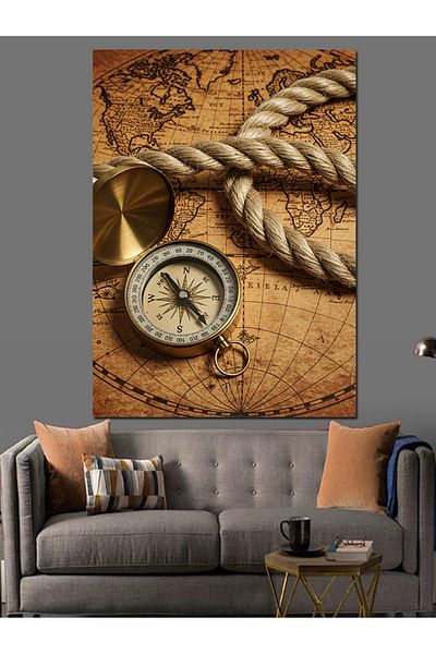 Tablomega Canvas Decorativ Busolă și Hartă Antică - Lemn MDF