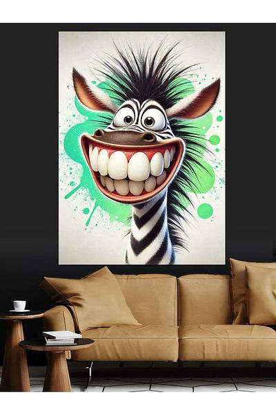 Tablomega Crazy Smiling Zebra Decorative Canvas - Mdf Wooden Painting