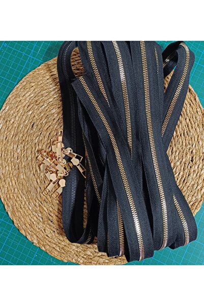 NGA's Siyah Renk T6 Gold Diş Kemik Fermuar Gold Rengi Başlık - 10 metre fermu...