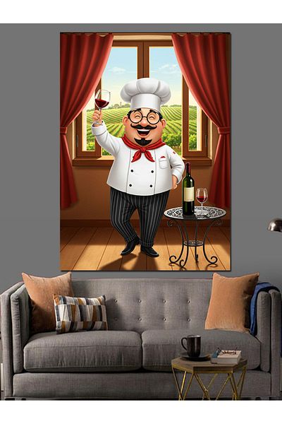 Tablomega Chef and Kitchen Drawing Decorative Canvas - Mdf Wooden Table