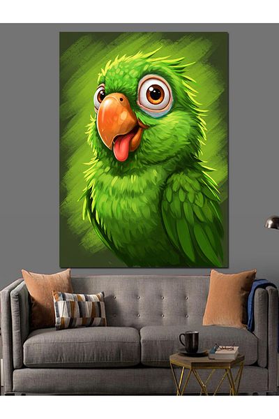 Tablomega Pânză decorativă cu papagal verde drăguț - Lemn MDF