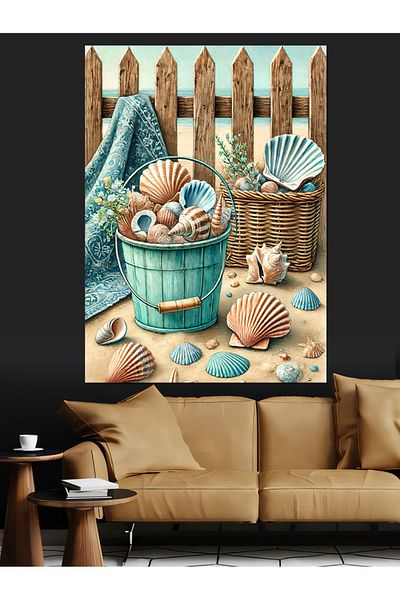 Tablomega Sea Shells and Wooden Fence Decorative Canvas - Mdf Wooden Painting