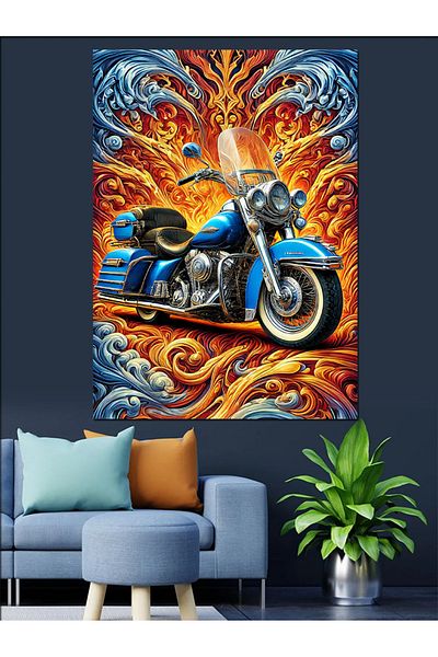 Tablomega Pânză decorativă cu desen de motociclete în flacără - pictură din lemn MDF