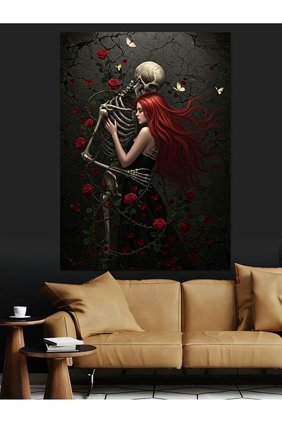 Tablomega Dark Love and Skulls Decorative Canvas - Mdf Wood Painting