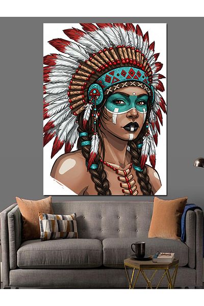 Tablomega Native American Woman and Traditional Feathers Decorative Canvas - Mdf Wood Painting