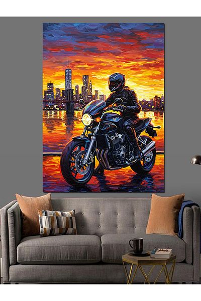 Tablomega Biker and Sunset Decorative Canvas - Mdf Wooden Painting
