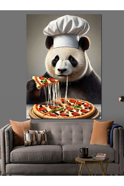Tablomega Pizza Chef Panda Decorative Canvas - Mdf Wooden Table
