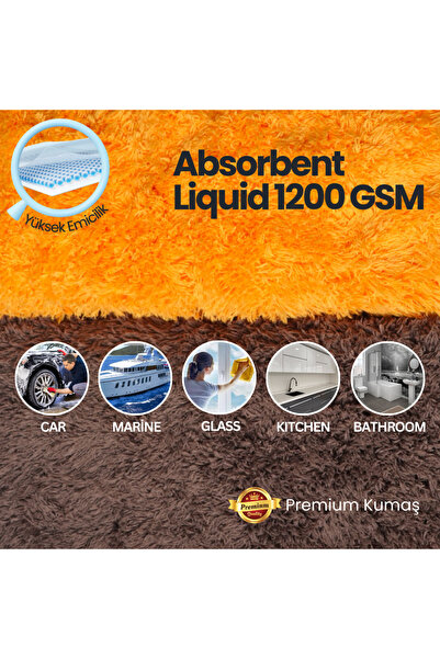Liquid 1200 GSM 40x40 Kurulama Havlusu 2'li Paket (Brown/Orange)