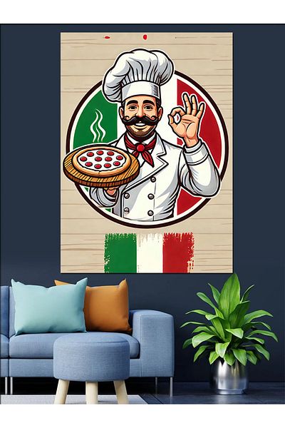 Tablomega Șef italian și pânză decorativă pentru pizza - pictură din lemn MDF