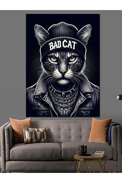 Tablomega Διακοσμητικός καμβάς Bad Cat - Ξύλινος πίνακας MDF