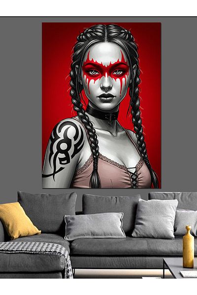 Tablomega Warrior Woman and Courage Mask Decorative Canvas - Mdf Wooden Painting