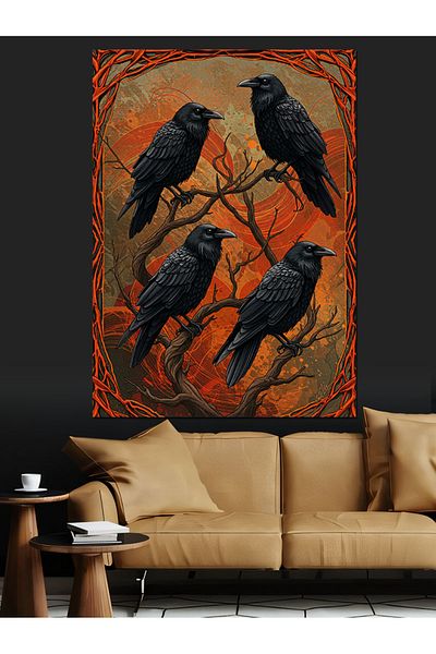 Tablomega Crows and Tree Silhouette Decorative Canvas - Mdf Wooden Painting