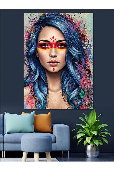 Tablomega Pânză decorativă indiană colorată pentru femei - pictură din lemn MDF