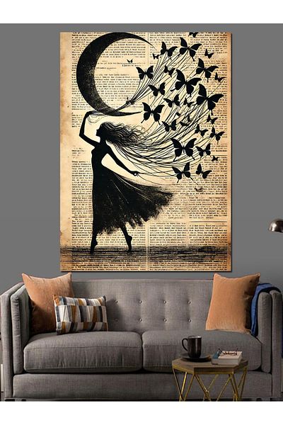 Tablomega Pânză decorativă pentru femei Moon and Butterfly - Lemn MDF