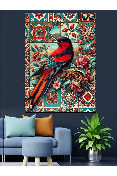 Tablomega Colorful Bird and Pattern Decorative Canvas - Mdf Wooden Painting