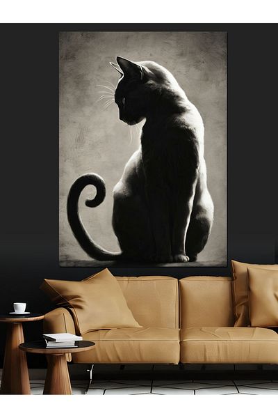 Tablomega Pânză decorativă Black Land Cat - Lemn MDF