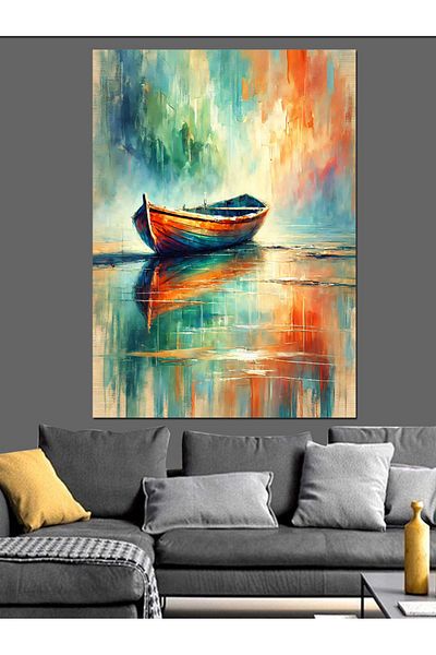 Tablomega Lonely Boat and Water Reflections Decorative Canvas - Mdf Wooden Painting