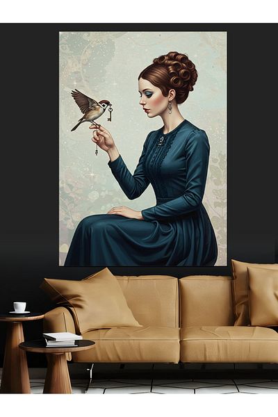 Tablomega Pictură Decorativă Canvas Portret de Păsări și Femei Elegante - Lemn MDF