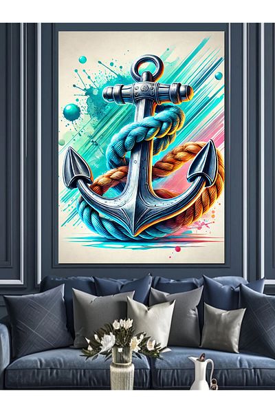 Tablomega Marine Anchor Motif Decorative Canvas - Mdf Wooden Table